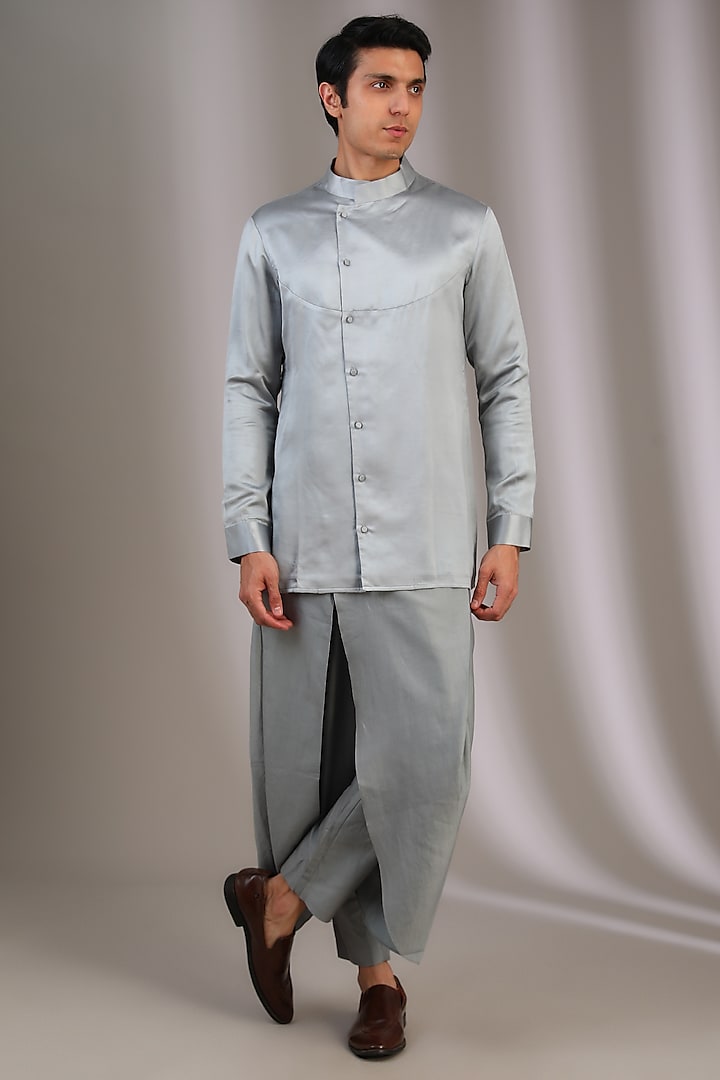 Light Blue Cotton Satin Pants by Antar Agni Men