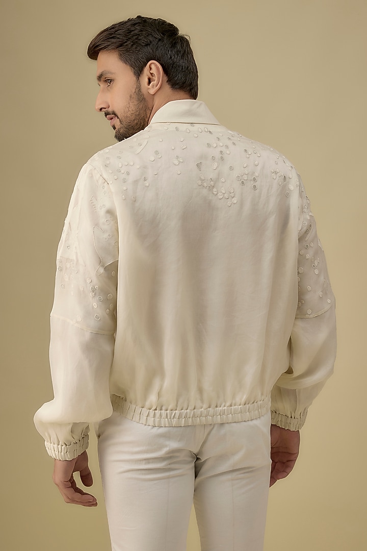 Ivory Cotton Silk Embroidered Jacket by Antar Agni Men at Pernia's Pop Up Shop