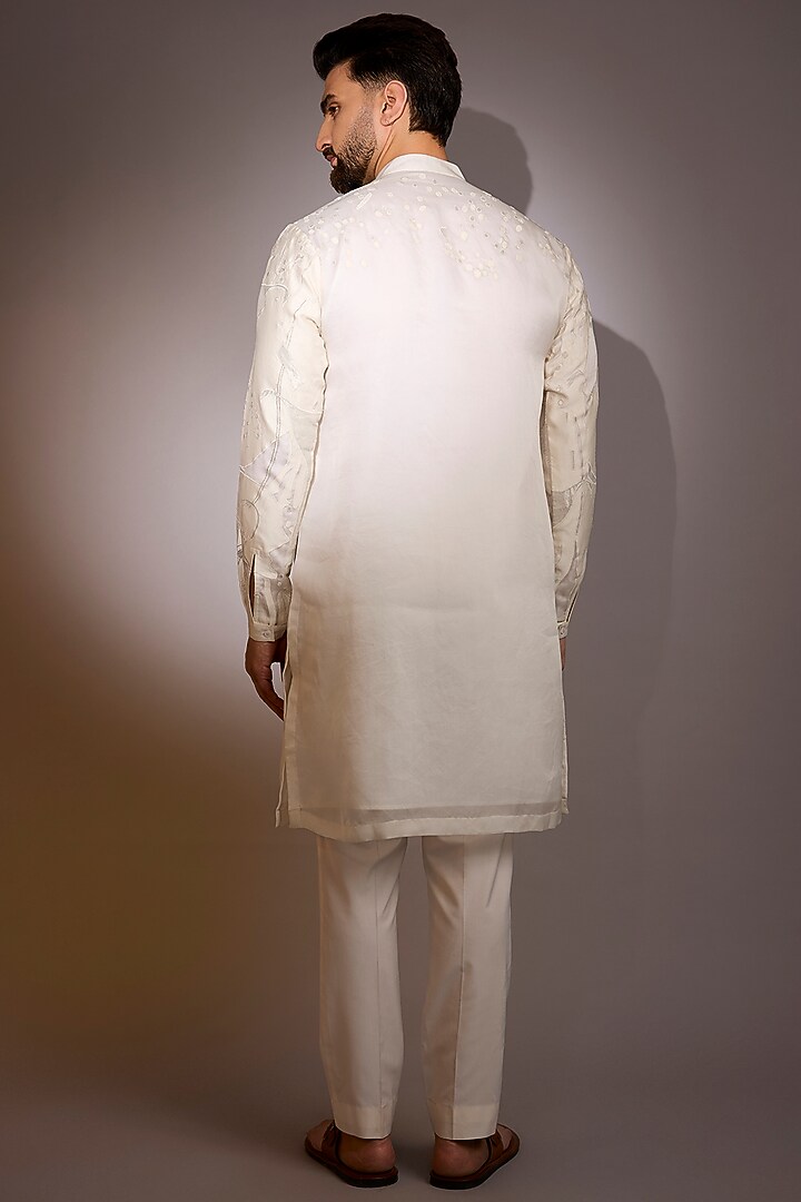 Ivory Cotton Silk Embroidered Kurta by Antar Agni Men at Pernia's Pop Up Shop
