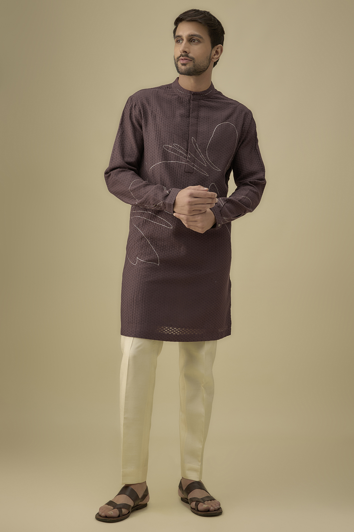 Burgundy Cotton Silk Kurta by Antar Agni Men