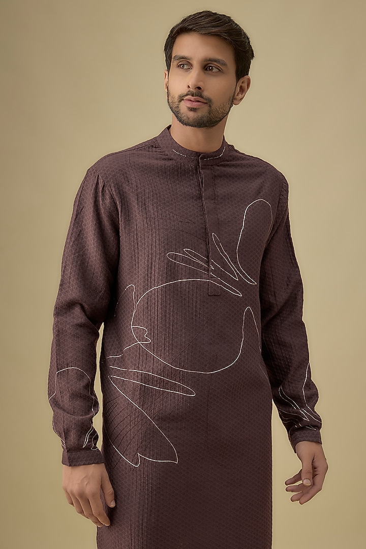 Burgundy Cotton Silk Kurta by Antar Agni Men at Pernia's Pop Up Shop