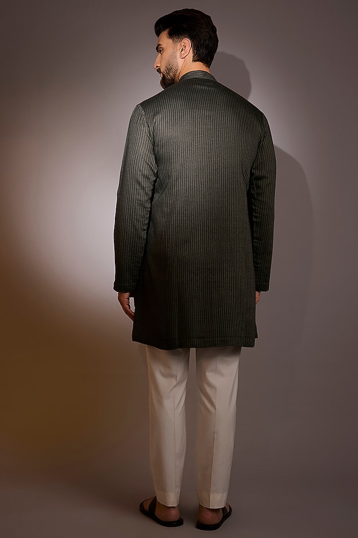 Dark Grey Cotton Silk Embroidered Kurta by Antar Agni Men at Pernia's Pop Up Shop