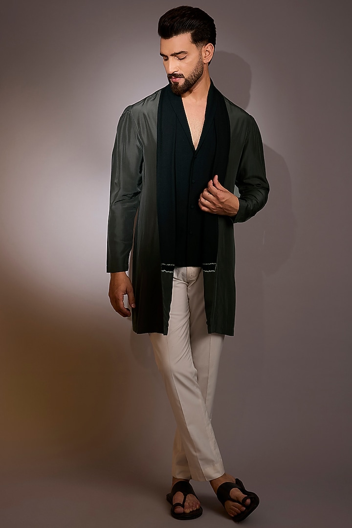Grey Silk Blend Jacket Style Kurta by Antar Agni Men at Pernia's Pop Up Shop