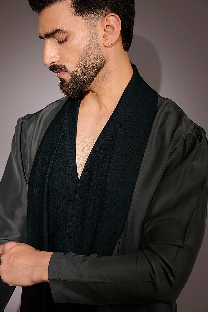 Grey Silk Blend Jacket Style Kurta by Antar Agni Men at Pernia's Pop Up Shop