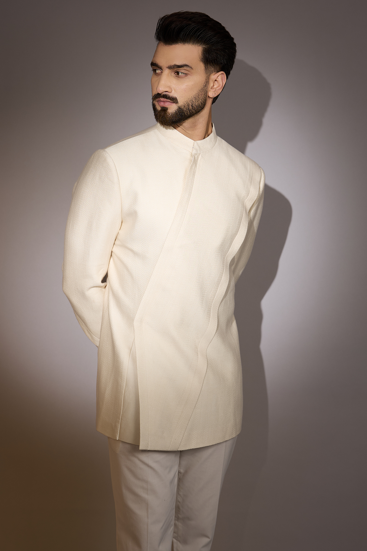 Ivory Silk Blend Bandhgala Jacket by Antar Agni Men