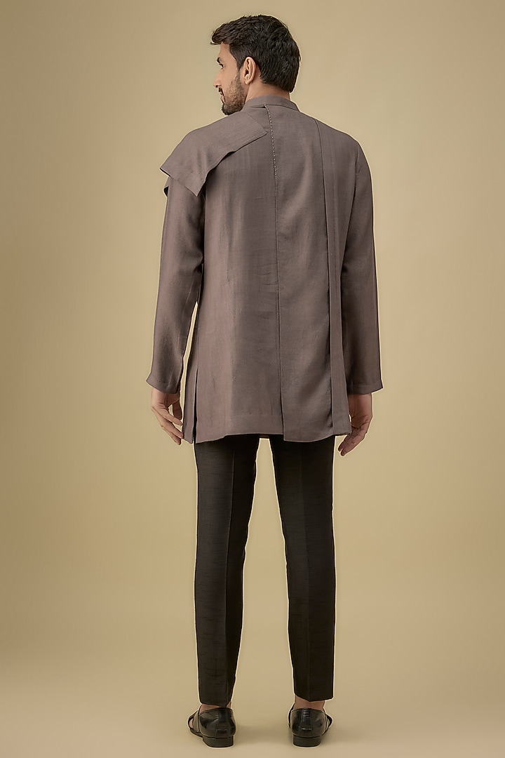 Roast Brown Cotton Silk Embroidered Kurta by Antar Agni Men at Pernia's Pop Up Shop
