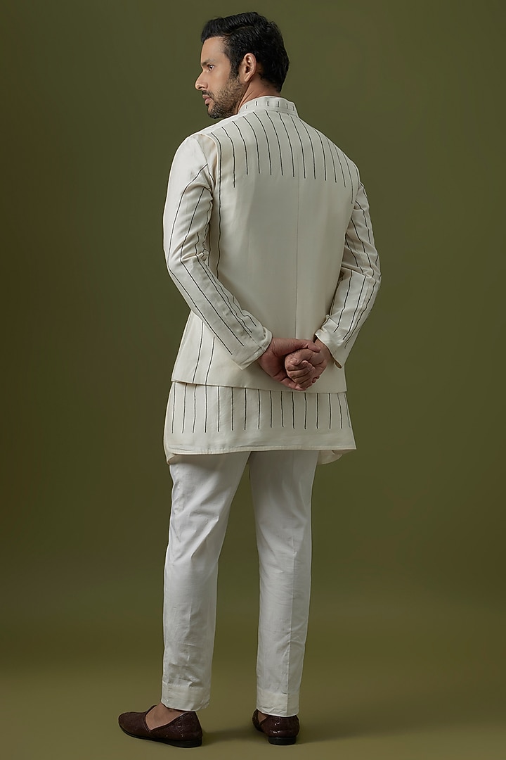 Ivory Cotton Silk Bundi Jacket by Antar Agni Men at Pernia's Pop Up Shop