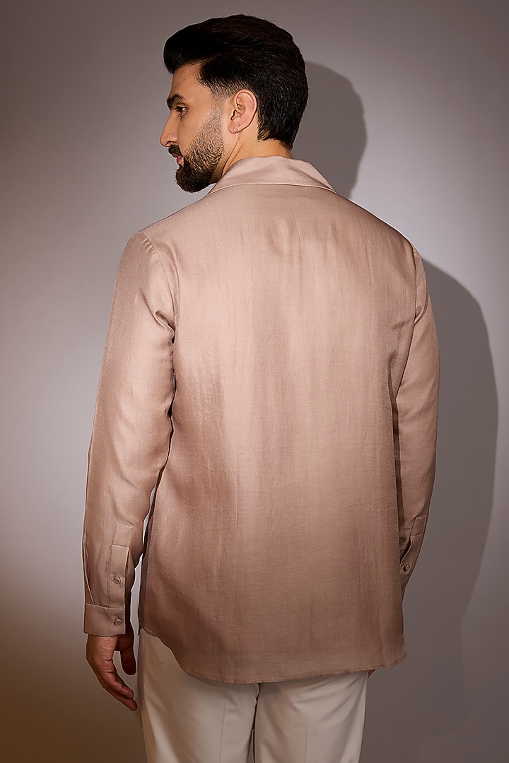 Rose Taupe Cotton Silk Embroidered Wedding Shirt by Antar Agni Men at Pernia's Pop Up Shop