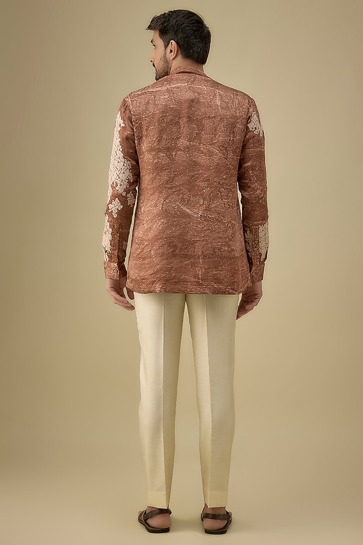 Rust Cotton Silk Printed & Embroidered Kurta by Antar Agni Men at Pernia's Pop Up Shop
