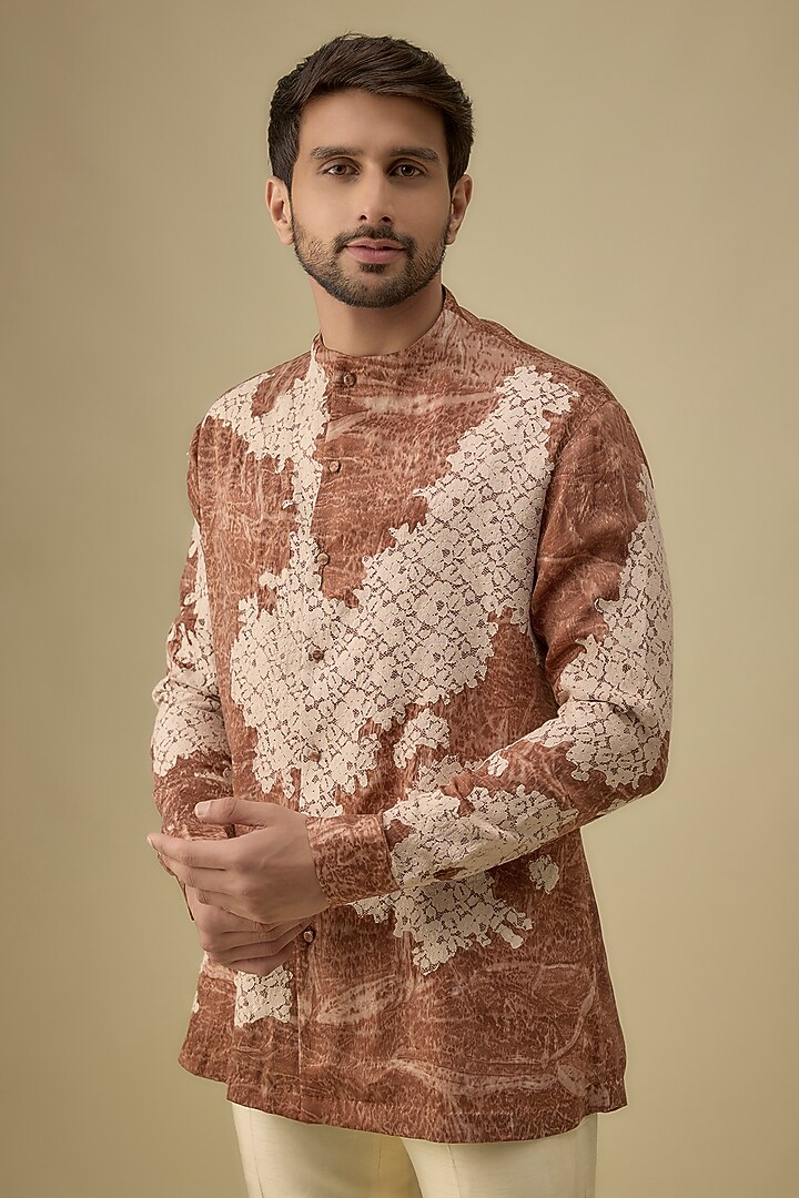 Rust Cotton Silk Printed & Embroidered Kurta by Antar Agni Men at Pernia's Pop Up Shop