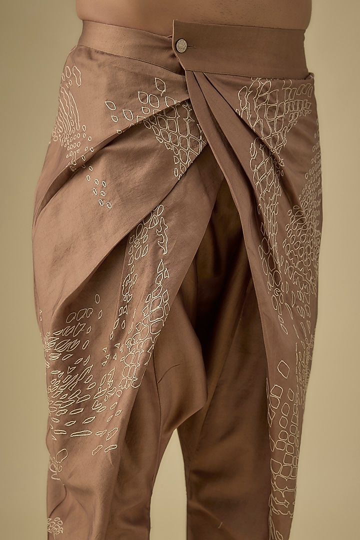 Caramel Cotton Silk Blend Pleated Pants by Antar Agni Men at Pernia's Pop Up Shop