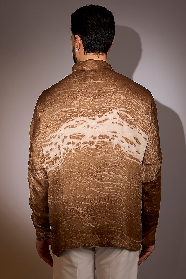 Tan Silk Printed Short Kurta by Antar Agni Men at Pernia's Pop Up Shop