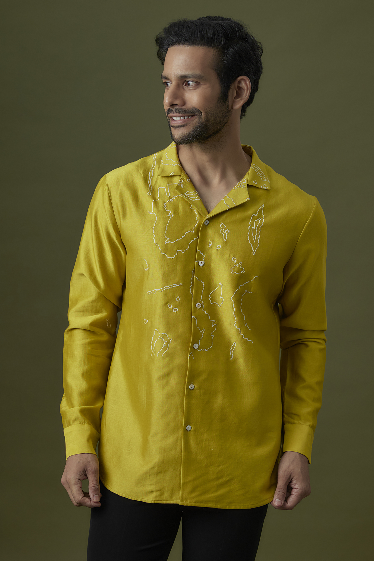 Citrine Cotton Silk Short Kurta by Antar Agni Men