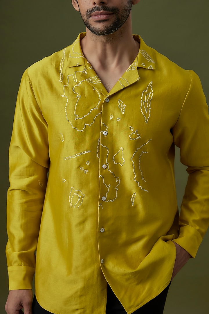 Citrine Cotton Silk Short Kurta by Antar Agni Men at Pernia's Pop Up Shop
