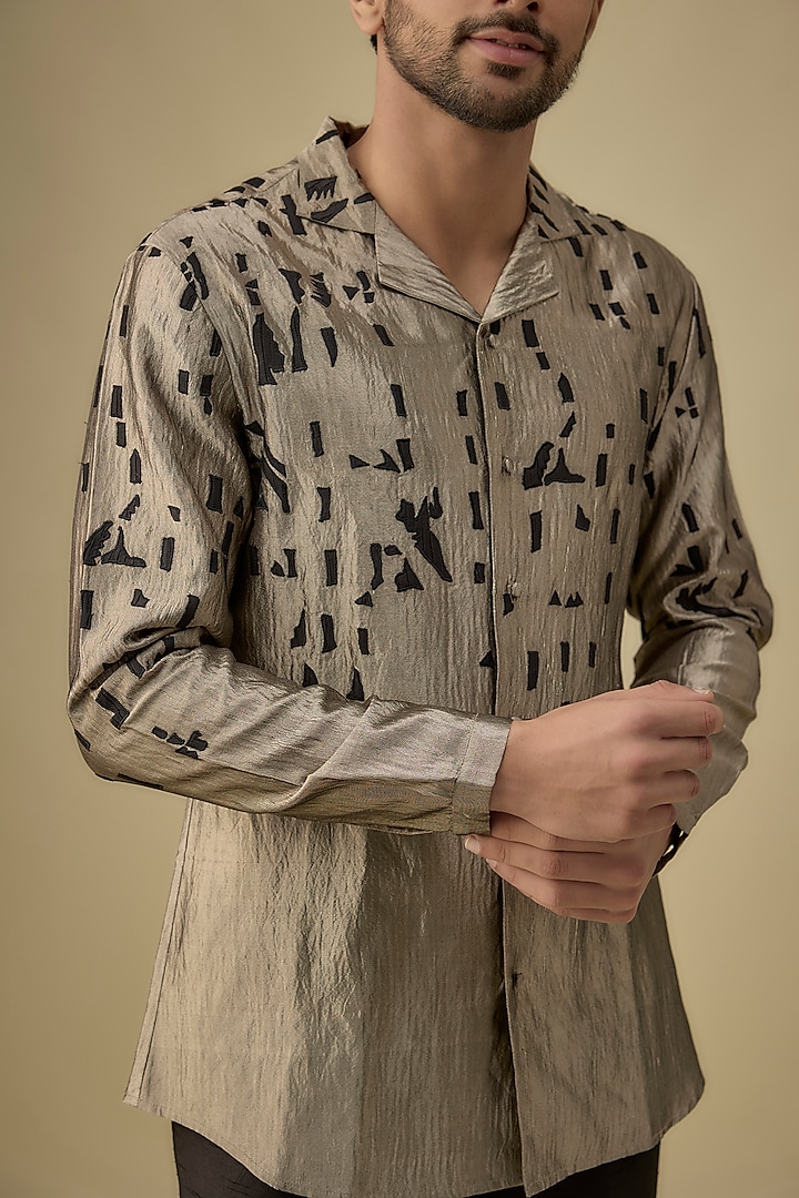 Gold Silk Embroidered Wedding Shirt by Antar Agni Men at Pernia's Pop Up Shop