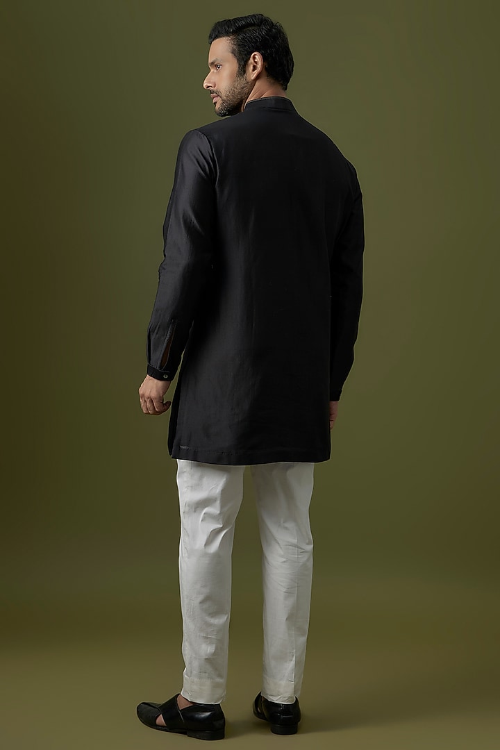 Black Cotton Silk Kurta by Antar Agni Men at Pernia's Pop Up Shop