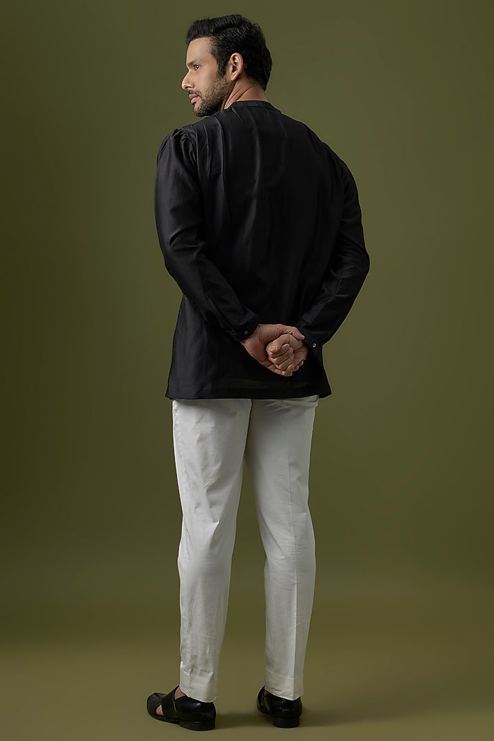 Black Cotton Silk Kurta by Antar Agni Men at Pernia's Pop Up Shop