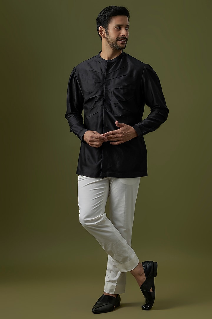 Black Cotton Silk Kurta by Antar Agni Men at Pernia's Pop Up Shop