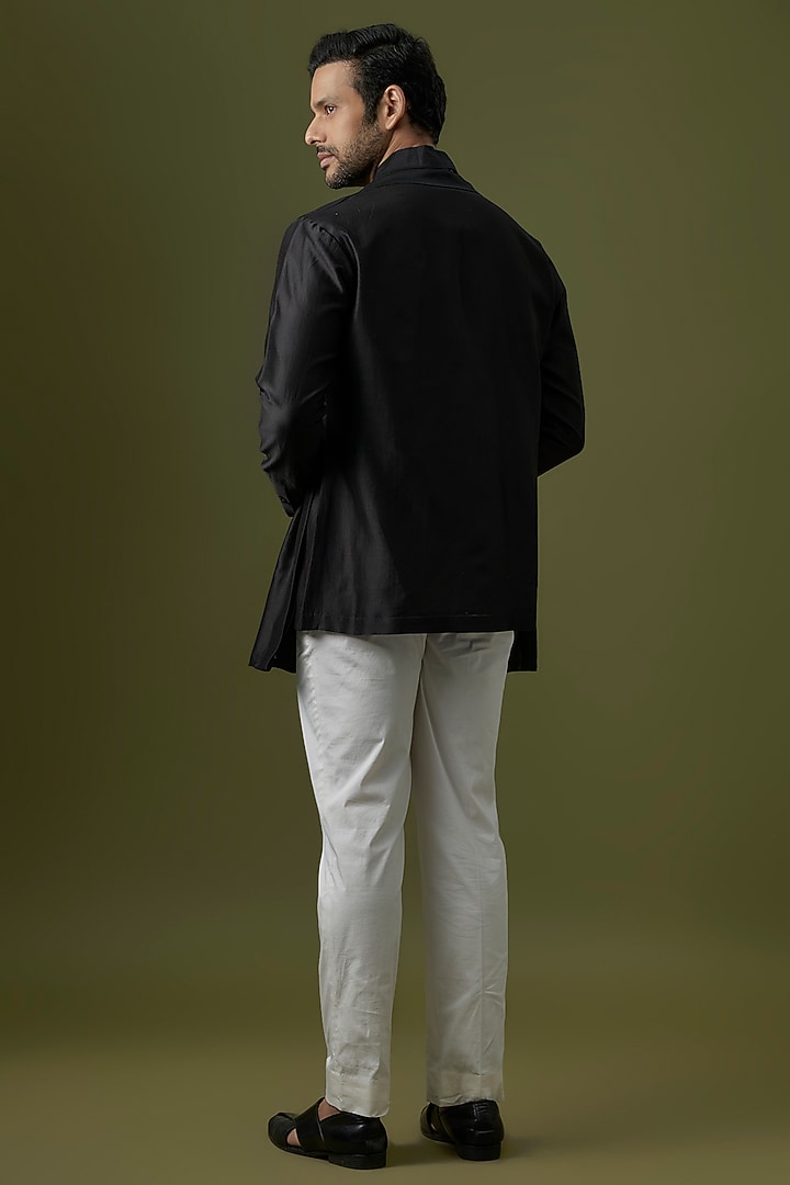 Black Cotton Silk Asymmetric Kurta by Antar Agni Men at Pernia's Pop Up Shop