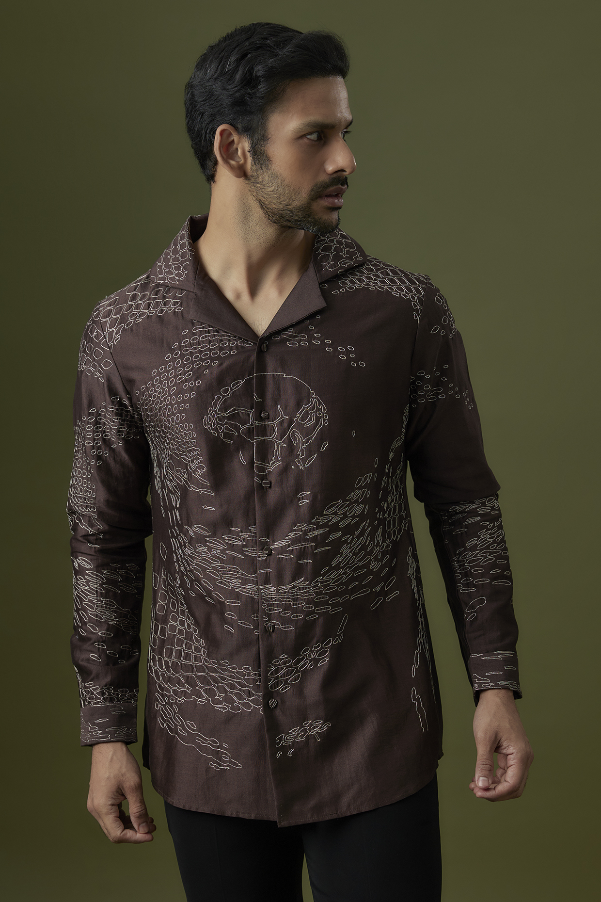 Dark Maroon Cotton Silk Shirt by Antar Agni Men