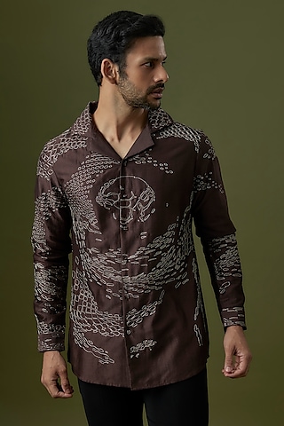 Dark Maroon Cotton Silk Shirt by Antar Agni Men