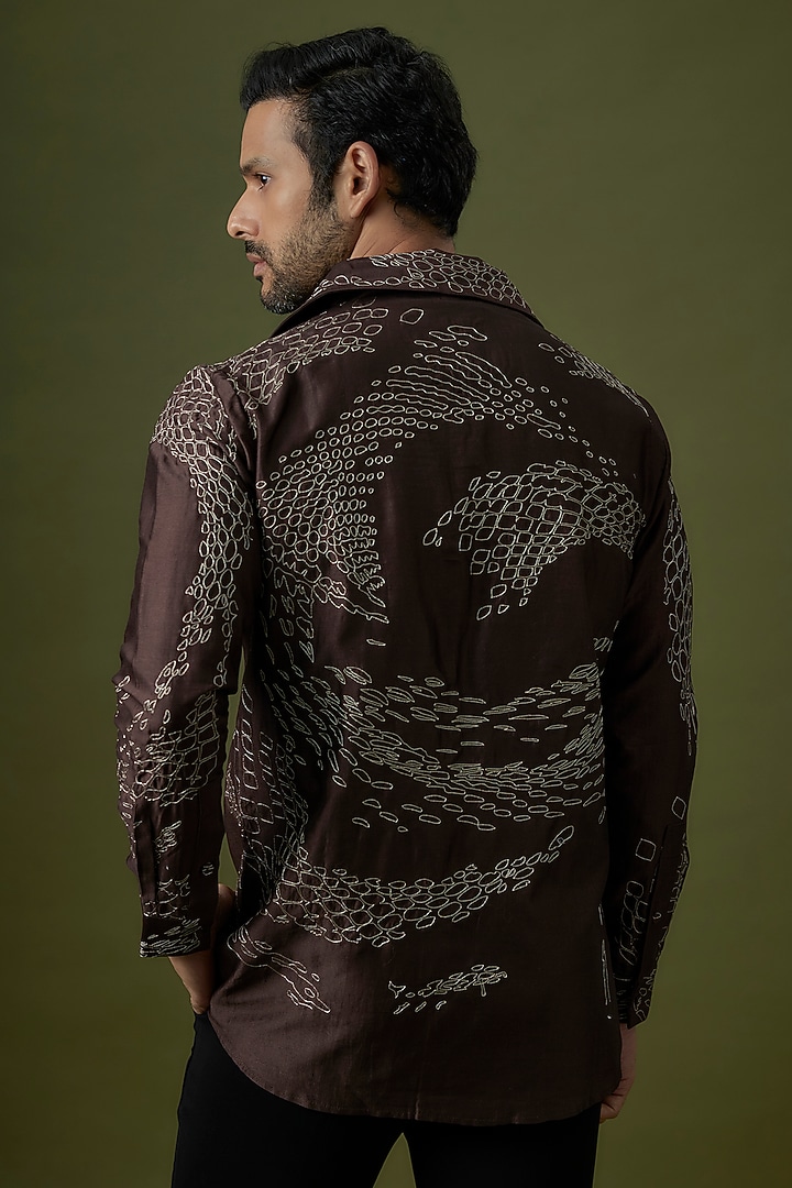 Dark Maroon Cotton Silk Wedding Shirt by Antar Agni Men at Pernia's Pop Up Shop