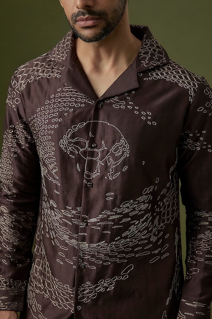 Dark Maroon Cotton Silk Wedding Shirt by Antar Agni Men at Pernia's Pop Up Shop