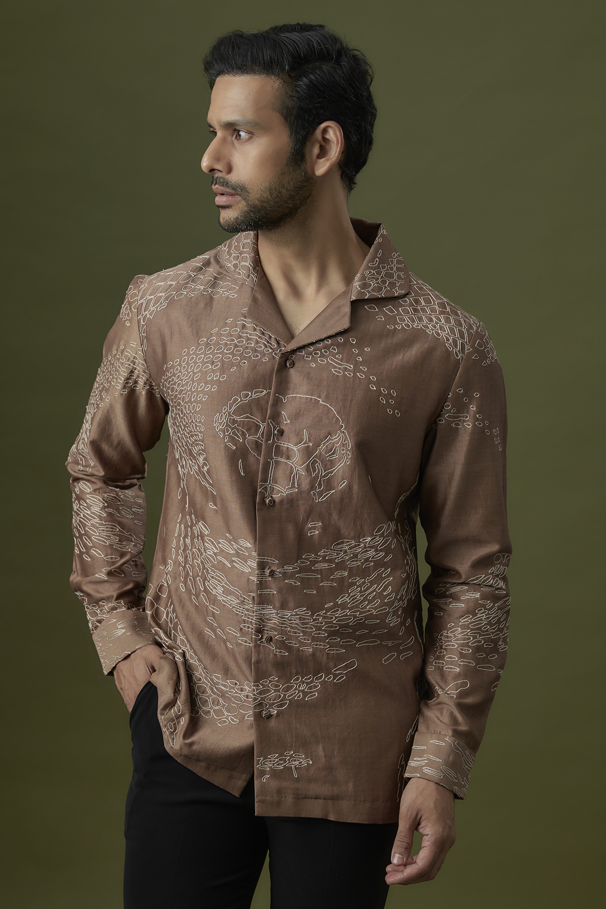 Caramel Cotton Silk Shirt by Antar Agni Men