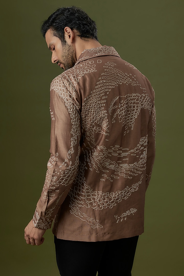 Caramel Cotton Silk Wedding Shirt by Antar Agni Men at Pernia's Pop Up Shop