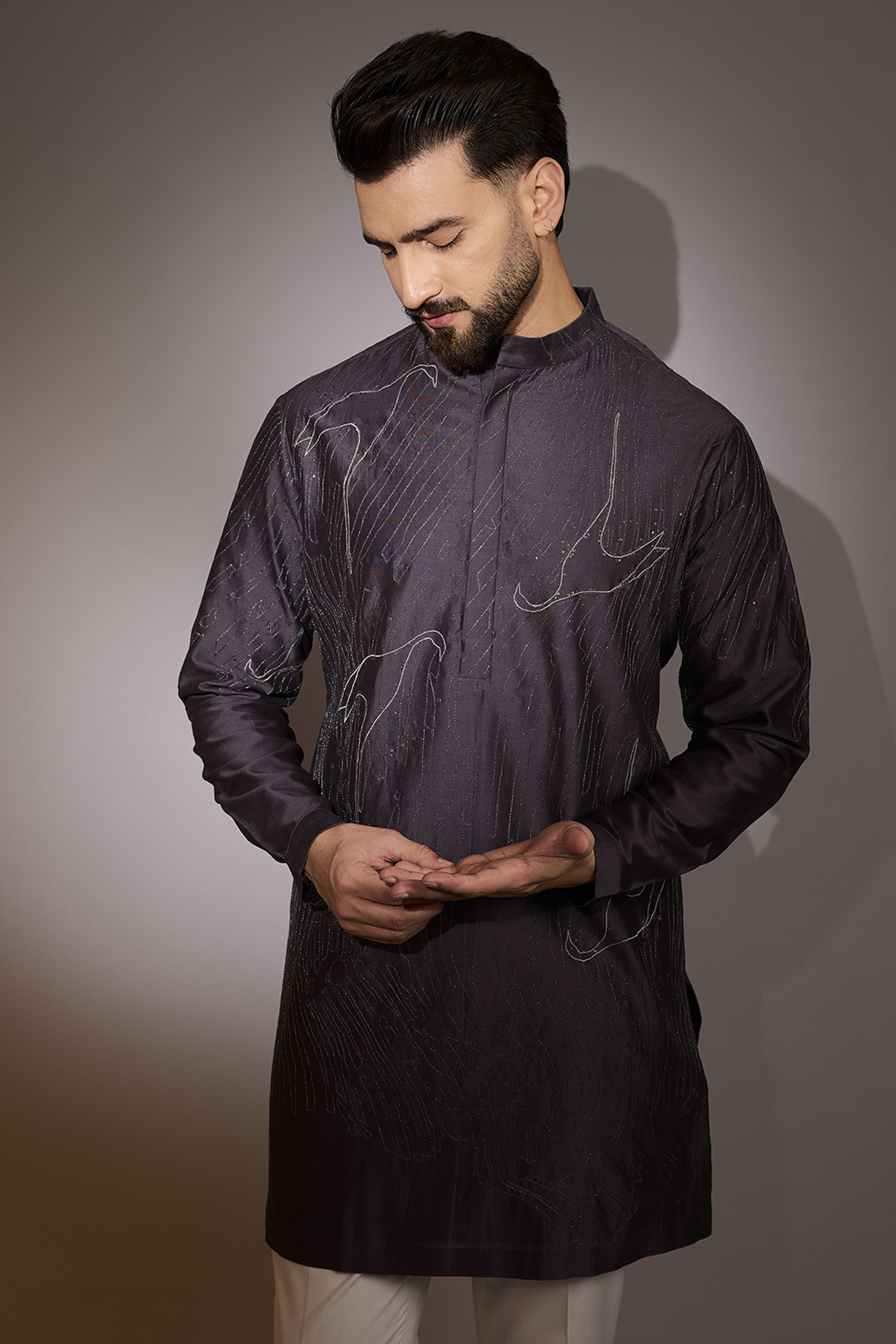 Purple Cotton Silk Kurta by Antar Agni Men