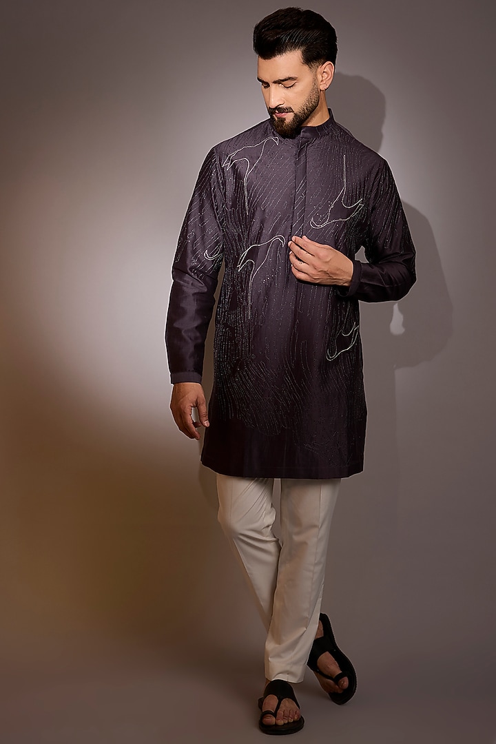 Purple Cotton Silk Kurta by Antar Agni Men at Pernia's Pop Up Shop