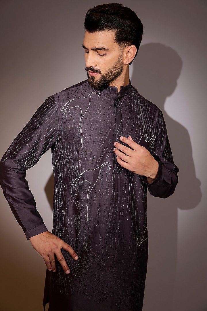 Purple Cotton Silk Kurta by Antar Agni Men at Pernia's Pop Up Shop