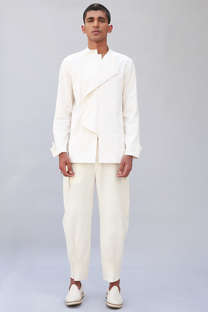 Ivory Cotton Lego Jacket by Antar Agni Men at Pernia's Pop Up Shop