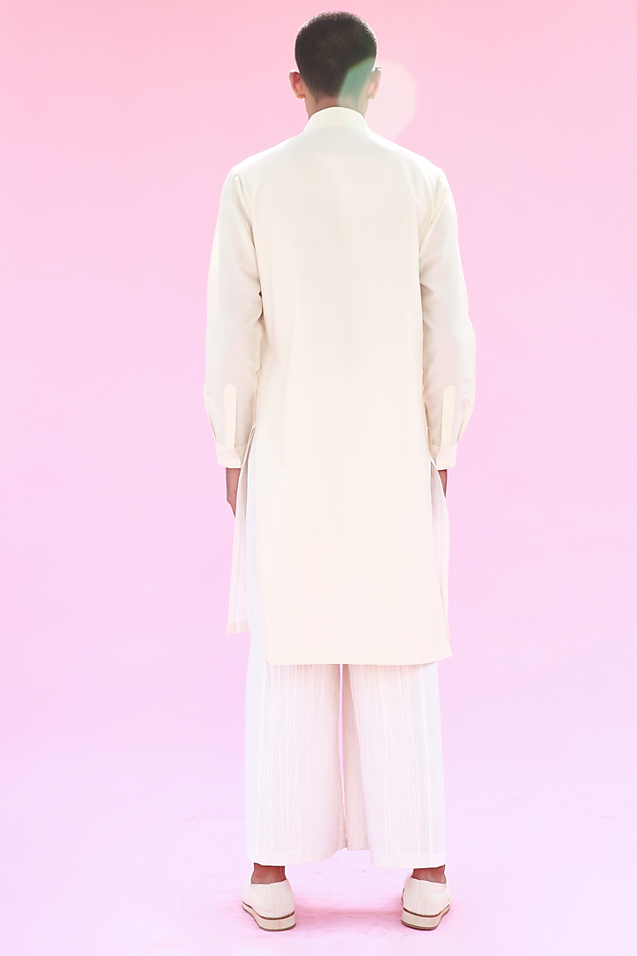 Ivory Cotton Silk Droop Kurta by Antar Agni Men at Pernia's Pop Up Shop