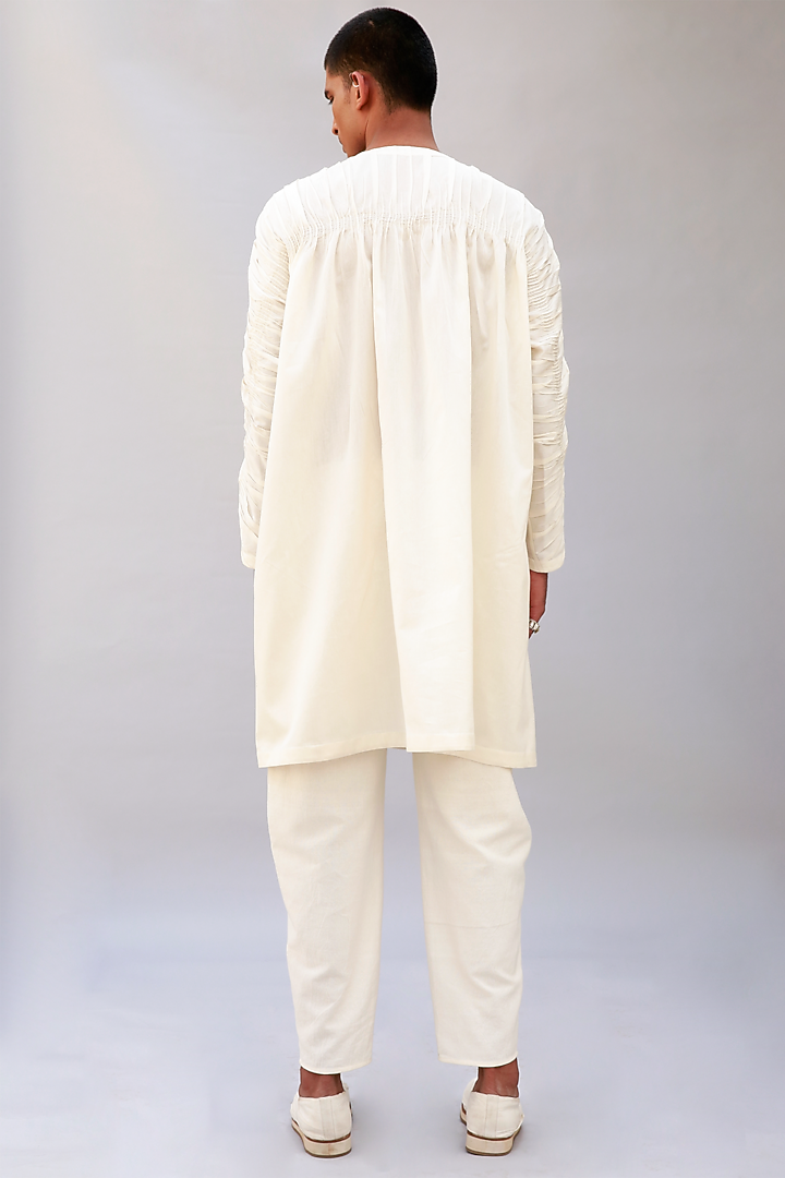 Ivory Cotton Silk Short Kurta by Antar Agni Men at Pernia's Pop Up Shop