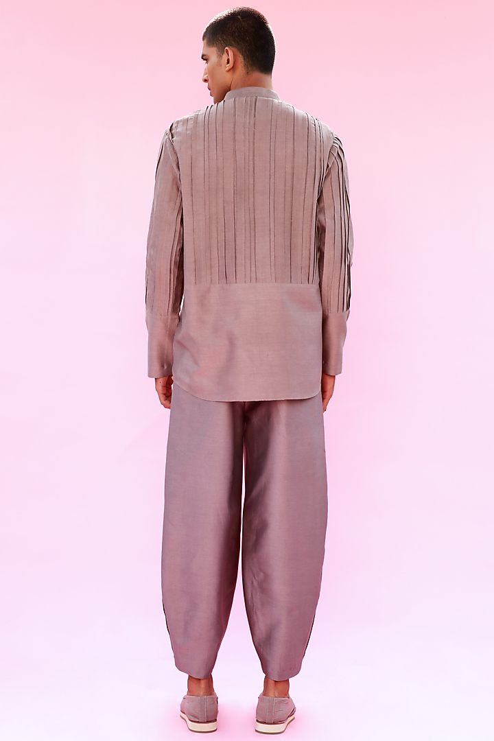 Grey Block Pleated Wedding Shirt by Antar Agni Men at Pernia's Pop Up Shop