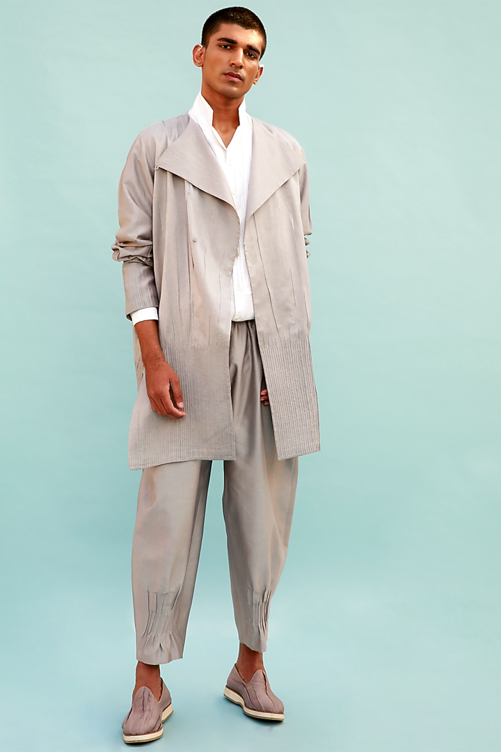 Light Grey Cotton Silk Overlay by Antar Agni Men at Pernia's Pop Up Shop