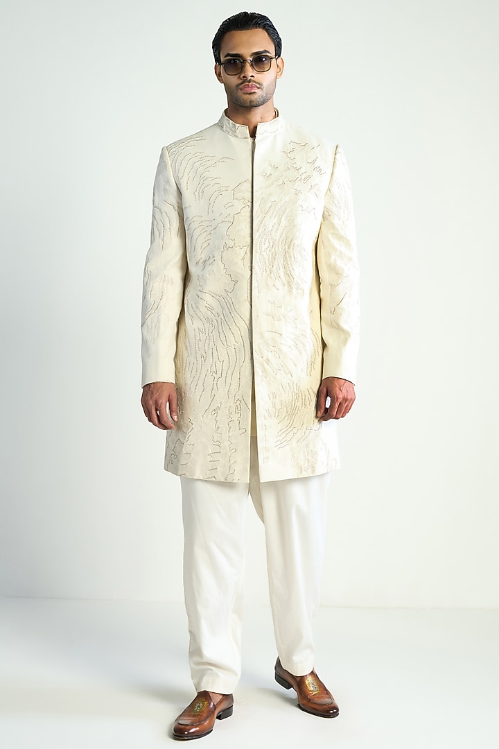 Ivory Cotton Satin Trousers by Antar Agni Men at Pernia's Pop Up Shop