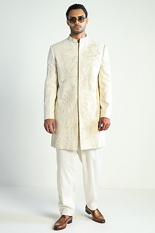 Ivory Cotton Satin Trousers by Antar Agni Men