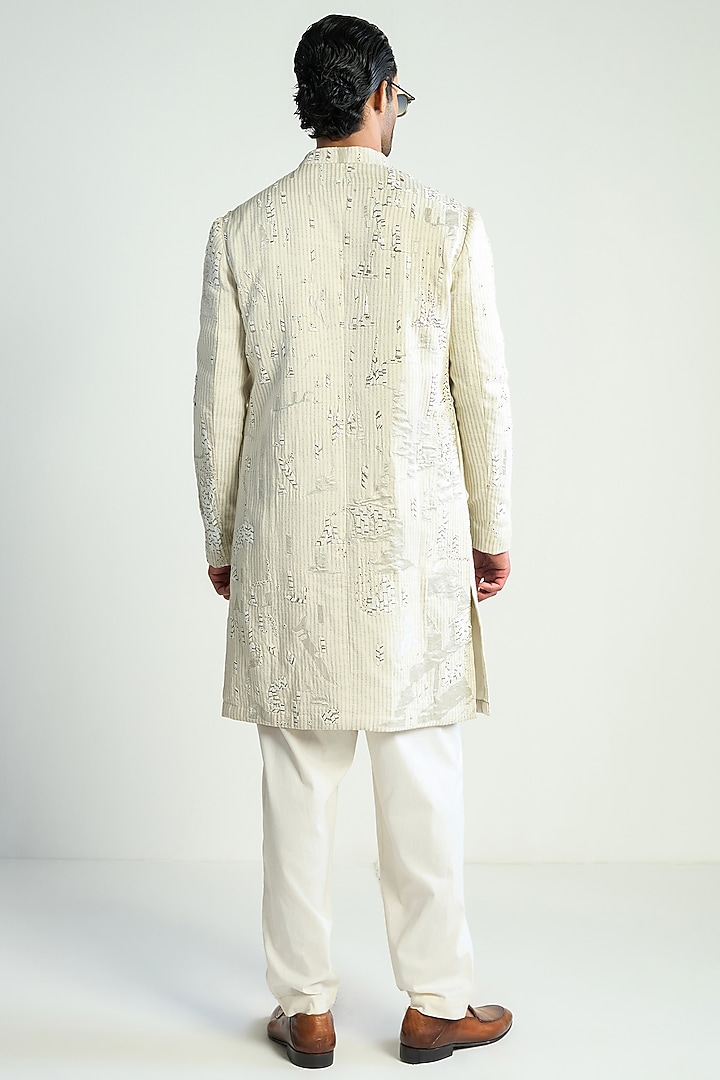 Ivory Silk Blend Embellished Kurta by Antar Agni Men at Pernia's Pop Up Shop