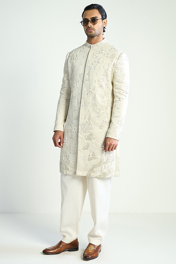 Ivory Silk Blend Embellished Kurta by Antar Agni Men at Pernia's Pop Up Shop