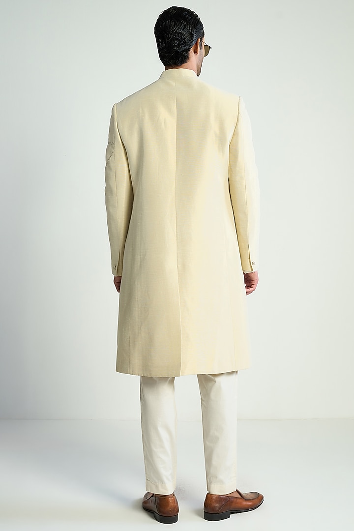Ivory Tissue Embroidered Wedding Indowestern Jacket by Antar Agni Men at Pernia's Pop Up Shop