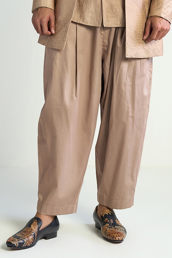 Rose Taupe Cotton Satin Parallel Pants by Antar Agni Men at Pernia's Pop Up Shop
