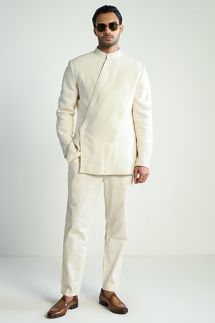 Ivory Silk Blend Jacket by Antar Agni Men at Pernia's Pop Up Shop