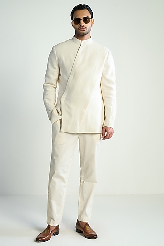 Ivory Silk Blend Jacket by Antar Agni Men