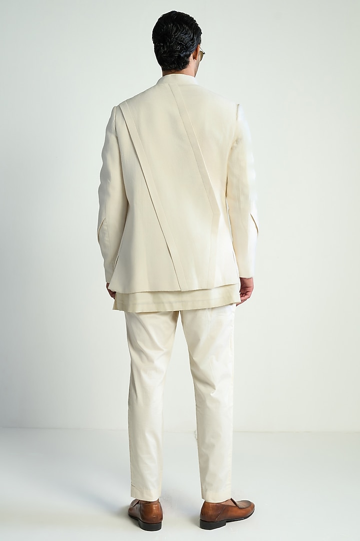 Ivory Silk Blend Jacket by Antar Agni Men at Pernia's Pop Up Shop