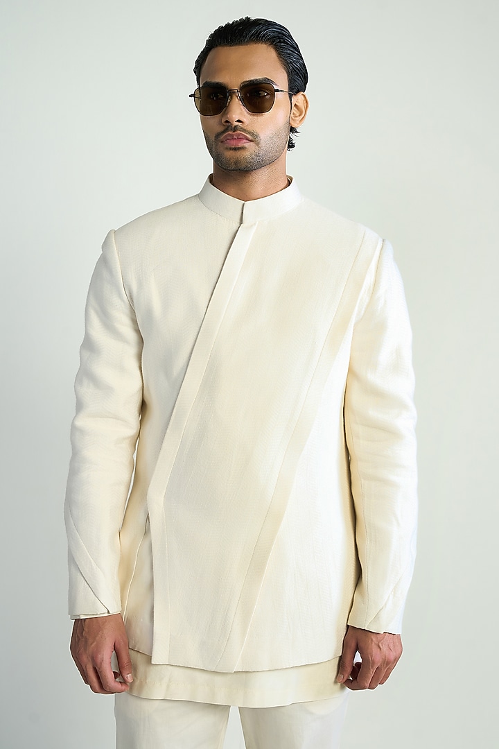 Ivory Silk Blend Jacket by Antar Agni Men at Pernia's Pop Up Shop