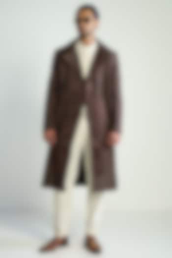 Dark Brown Silk Blend Embroidered Overlay by Antar Agni Men at Pernia's Pop Up Shop