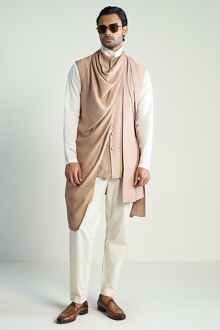 Rose Taupe Silk Blend Waistcoat by Antar Agni Men at Pernia's Pop Up Shop