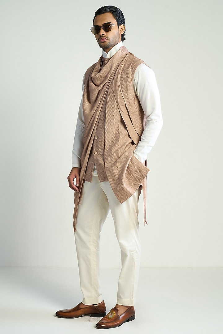 Rose Taupe Silk Blend Waistcoat by Antar Agni Men at Pernia's Pop Up Shop